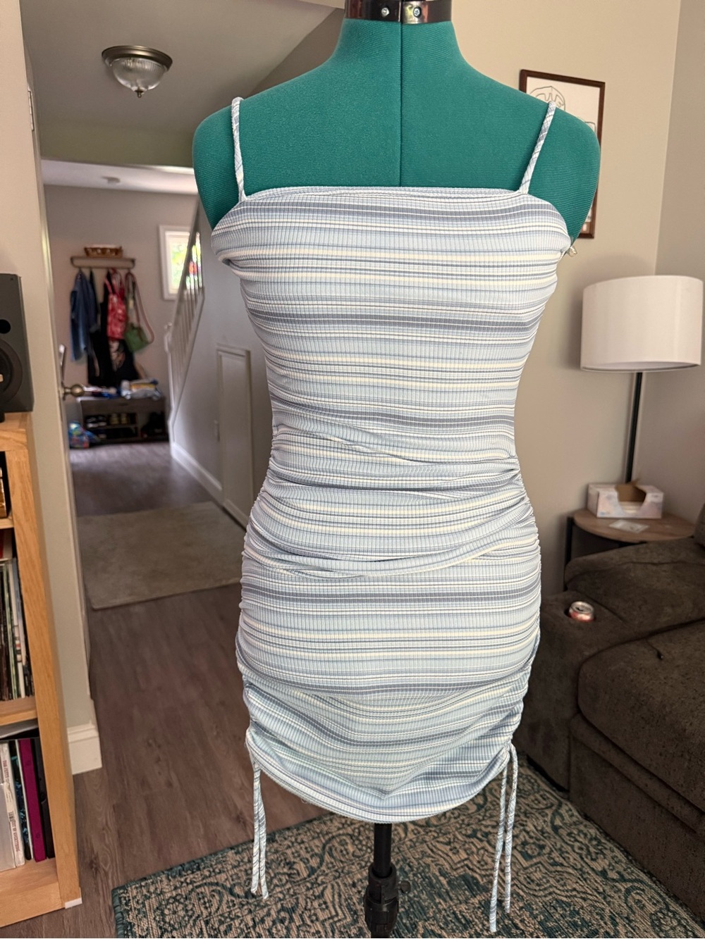 Windsor Light Blue and White Striped Ruched Mini Dress Vacation Girls Night